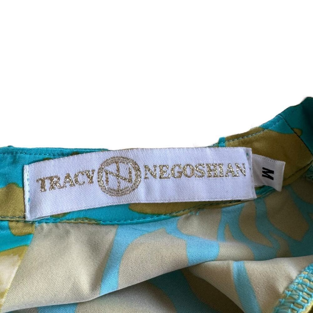 Tracy Negoshian Aqua Chartreuse Flower Satin Sleeveless Shift Dress Size MEDIUM - Picture 7 of 12